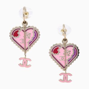 Pink Heart Piercing Earrings from Chanel, Set of 2
