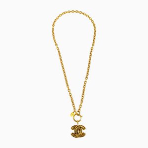 Gesteppte CC Halskette mit goldenem Kettenanhänger von Chanel