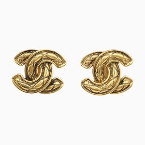 Chanel Quilted Earrings Clip-On Gold 2459 142121, Set of 2