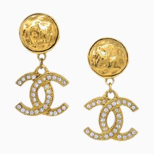 Chanel Rhinestone Dangle Earrings Clip-On Gold 113105, Set of 2