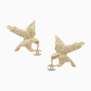 Rhinestone Eagle Earrings in Gold from Chanel, Set of 2