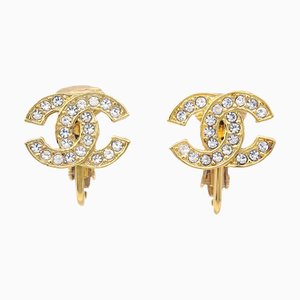 Chanel Rhinestone Earrings Clip-On Gold 2092 112257, Set of 2