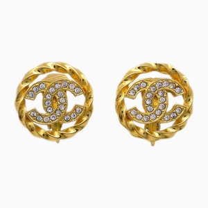 Rhinestone Earrings in Gold from Chanel, Set of 2