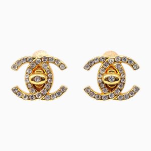 Rhinestone Turnlock Earrings in Gold from Chanel, Set of 2