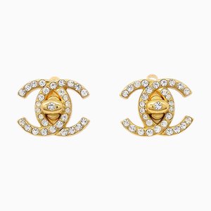 Chanel Rhinestone Turnlock Earrings Clip-On Gold 96A 28759, Set of 2