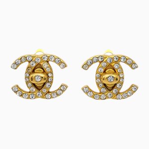 Rhinestone Turnlock Clip-On Gold Earrings from Chanel, Set of 3