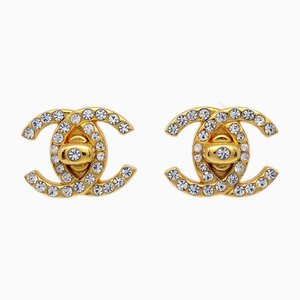 Goldene Strass Turnlock Clip-On Ohrringe von Chanel, 5 . Set