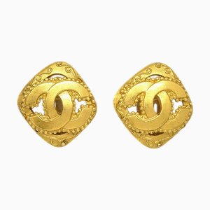 Pendientes Chanel Rhombus con clip de oro 96A 131635. Juego de 2