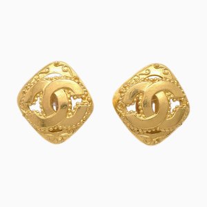 Chanel Rhombus Earrings Clip-On Gold 96A 122171, Set of 2