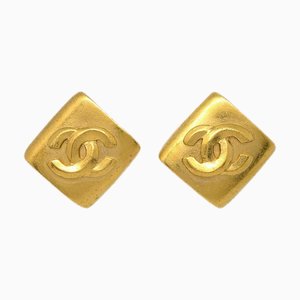 Chanel Rhombus Earrings Clip-On Gold 96P 03354, Set of 2
