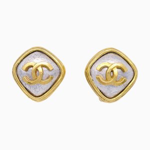 Chanel Rhombus Earrings Clip-On Silver 97A 123260, Set of 2