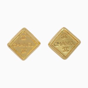 Chanel Rhombus Piercing Earrings Gold 99A 131668, Set of 2