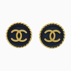 Chanel Button Earrings Black 95P 110788, Set of 2