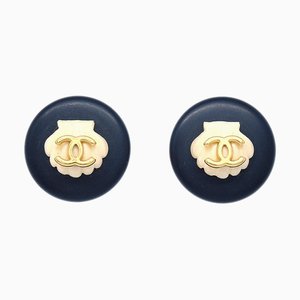 Chanel Boucles d'Oreilles Bouton Coquillage Clip-On Noir 96C 112498, Set de 2