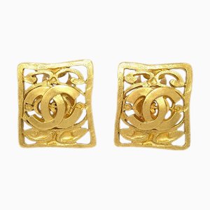 Chanel Square Earrings Clip-On Gold 95A 123264, Set of 2