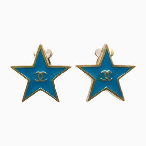 Clip-On Blue Star Earrings from Chanel, Set of 2