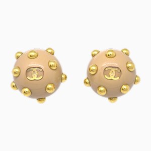 Clip-On Studs Button Earrings in Beige from Chanel, Set of 2