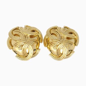 Chanel Triple Cc Button Earrings Gold Clip-On 94A 66538, Set of 2