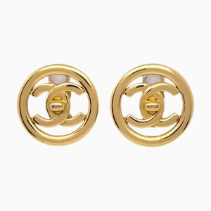 Chanel Turnlock Button Earrings Gold Clip-On 97P 151860, Set of 2