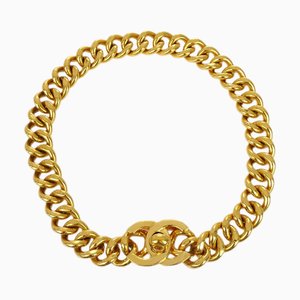 CHANEL Turnlock Chain Pendant Necklace Gold 96A 151278
