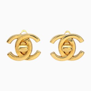 Small Clip-On Gold Turnlock Earrings from Chanel, Set of 2