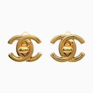 Chanel Turnlock Earrings Clip-On Gold Small 96P 120619, Set of 2