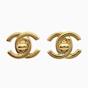 Small Clip-On Gold Turnlock Earrings from Chanel, Set of 3