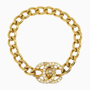 Turnlock Rhinestone Gold Chain Bracelet from Chanel