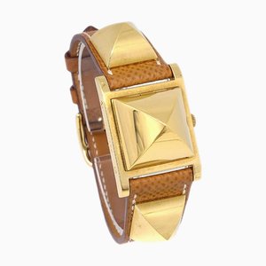 HERMES 1995 Medor Uhr Gold Courchevel 29956