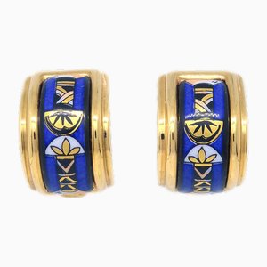 Blue Gold Enamel Cloisonne Ware Earrings from Hermes, Set of 2