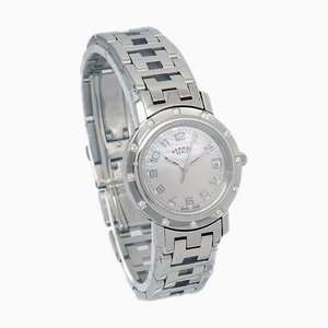 HERMES Clipper Nacre Diamond Bezel CL4.230 Quartz Watch SS 79793