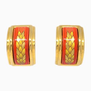 Orange Gold Enamel Cloisonne Ware Earrings from Hermes, Set of 2