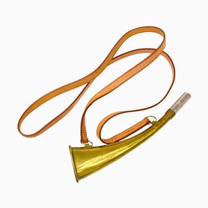 HERMES Whistle Pendant Necklace Brown Gold BT16379d