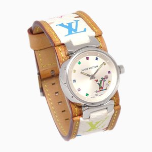 Mehrfarbige Tambour Uhr mit Monogramm von Louis Vuitton