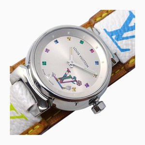 Mehrfarbige Tambour Uhr mit Monogramm von Louis Vuitton
