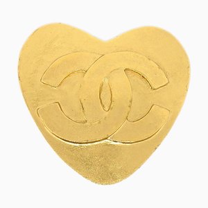 CHANEL★ 1995 Heart Brooch Pin Gold 85057