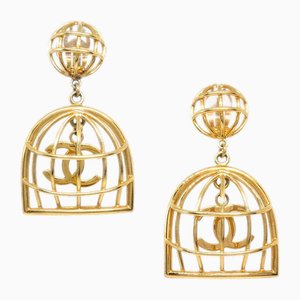 Boucles d'Oreilles Pendantes Cage à Oiseaux Dorées de Chanel, Set de 2