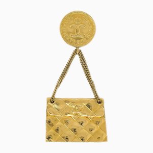 Quilted Bag Brooch Pin in Gold from Chanel