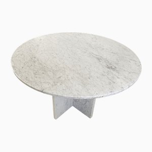 Vintage Round White Marble Dining Table, 1970s