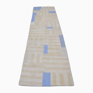 White and Blue Runner Rug, 1960