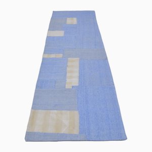 Alfombra vintage azul tejida a mano, 1960