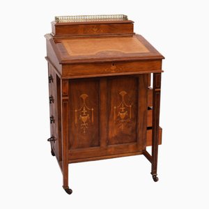 Antique Davenport Womens Desk in Walnut Wood with Inlays, 1890s
