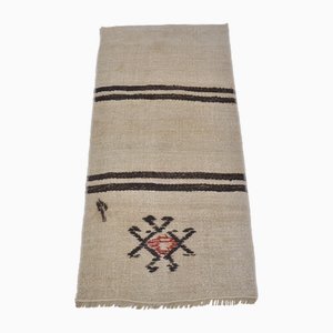 White Handmade Hemp Kilim Rug, 1960