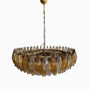 Lampada da soffitto Poliedri in vetro di Murano ambra e trasparente, anni '90