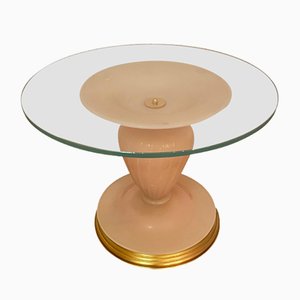 Italian Venetian White and Gold Murano Glass Coffee Table in Seta Color and Gold by Simoeng