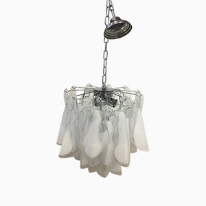 Lámpara de araña italiana de cristal de Murano en blanco y transparente de Simoeng