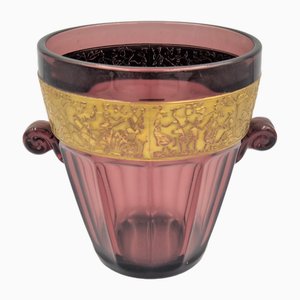 Violet Glass Vase with Relief from Walther & Söhne, 1910s
