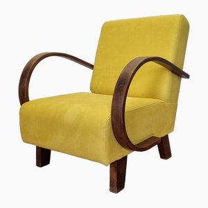 Art Deco Armchair in Yellow Alcantara Fabric, 1940s