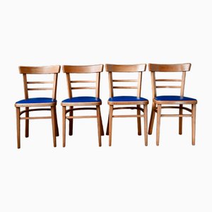 Vintage Bistro Chairs in Beech and Electric Blue Skai, 1950s, Set of 4