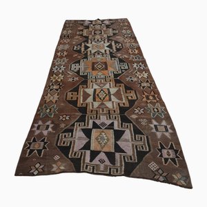 Vintage Turkish Brown Geometric Runner Rug, 1960s